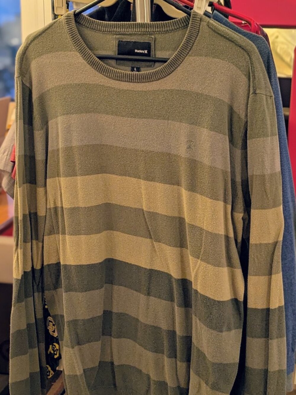 Hurley 100% Cotton Green, Striped Sweater
